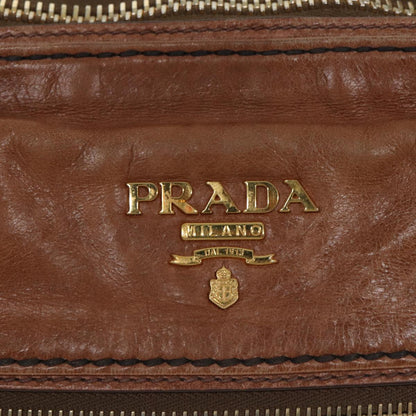 PRADA Hand Bag Leather 2way Brown Auth ki4587