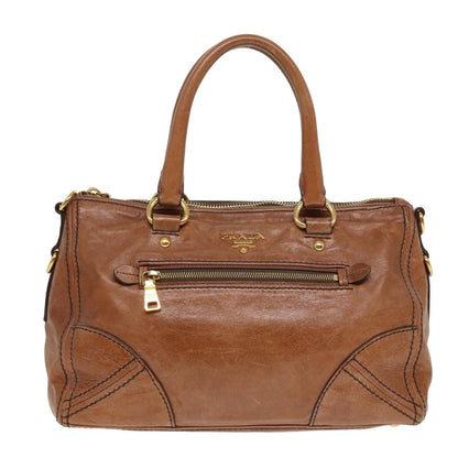 PRADA Hand Bag Leather 2way Brown Auth ki4587