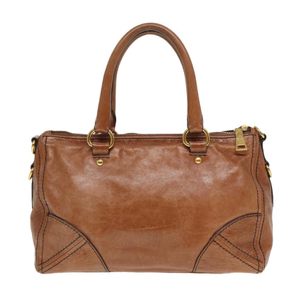 PRADA Hand Bag Leather 2way Brown Auth ki4587