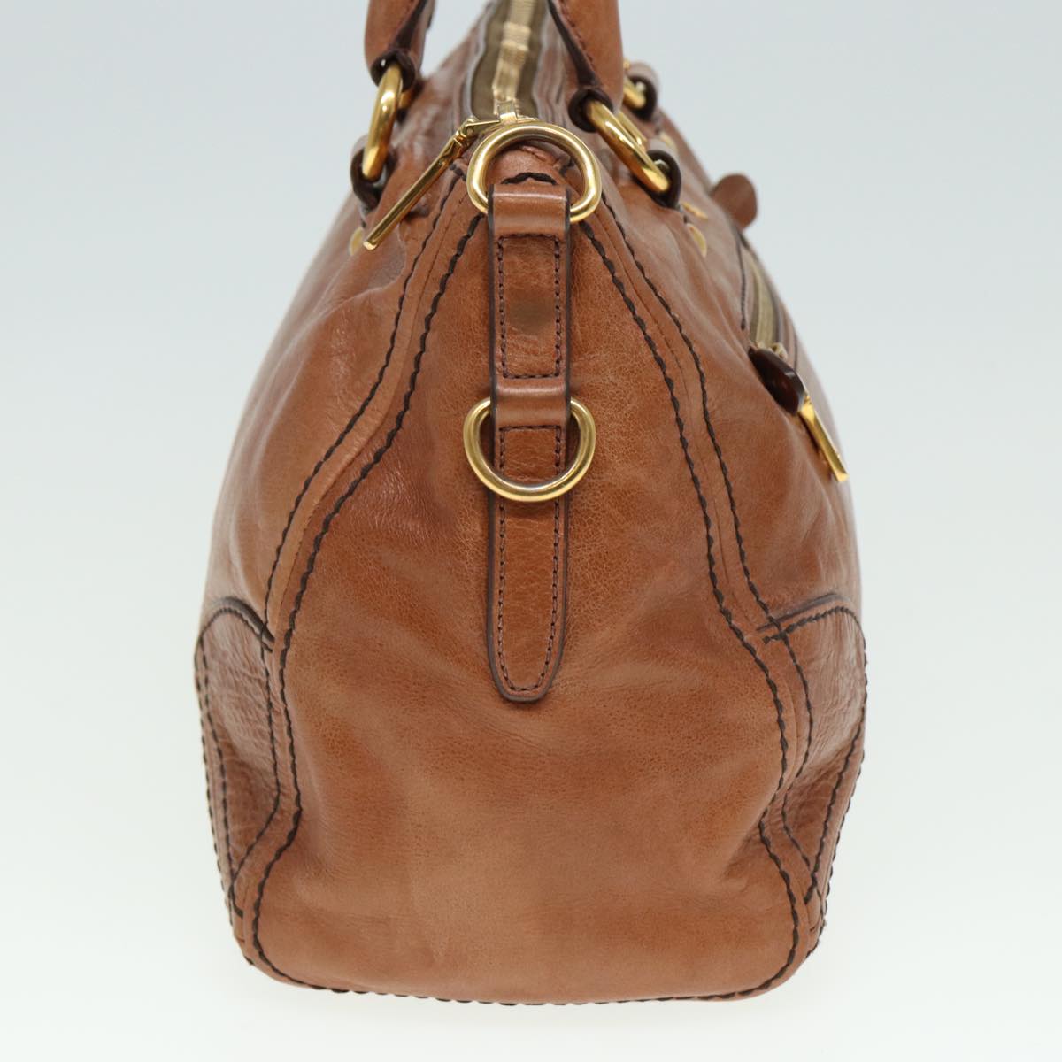 PRADA Hand Bag Leather 2way Brown Auth ki4587