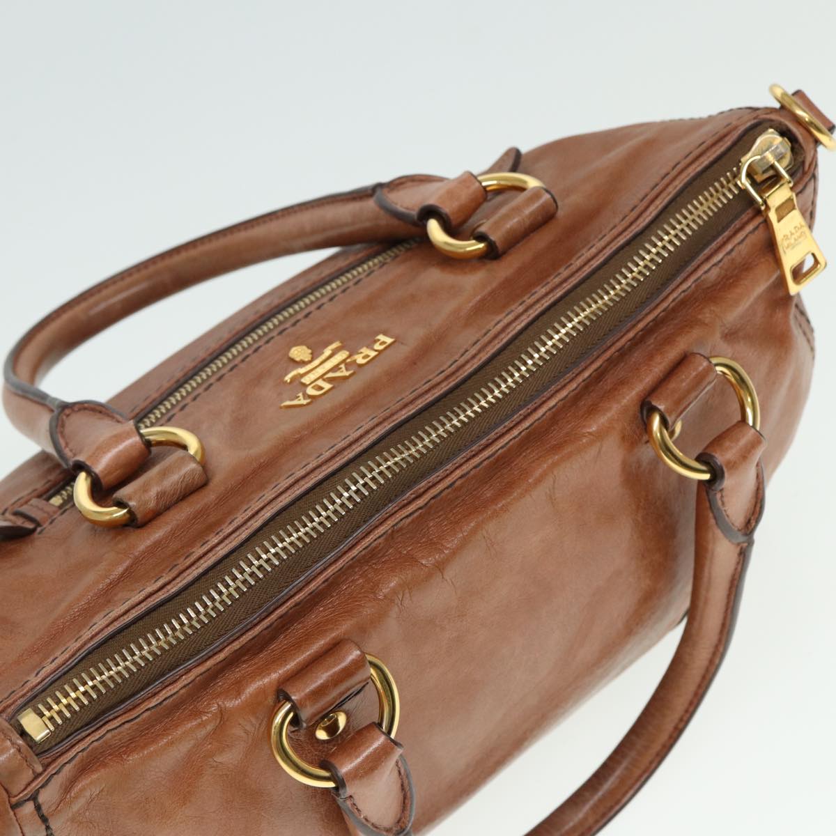 PRADA Hand Bag Leather 2way Brown Auth ki4587