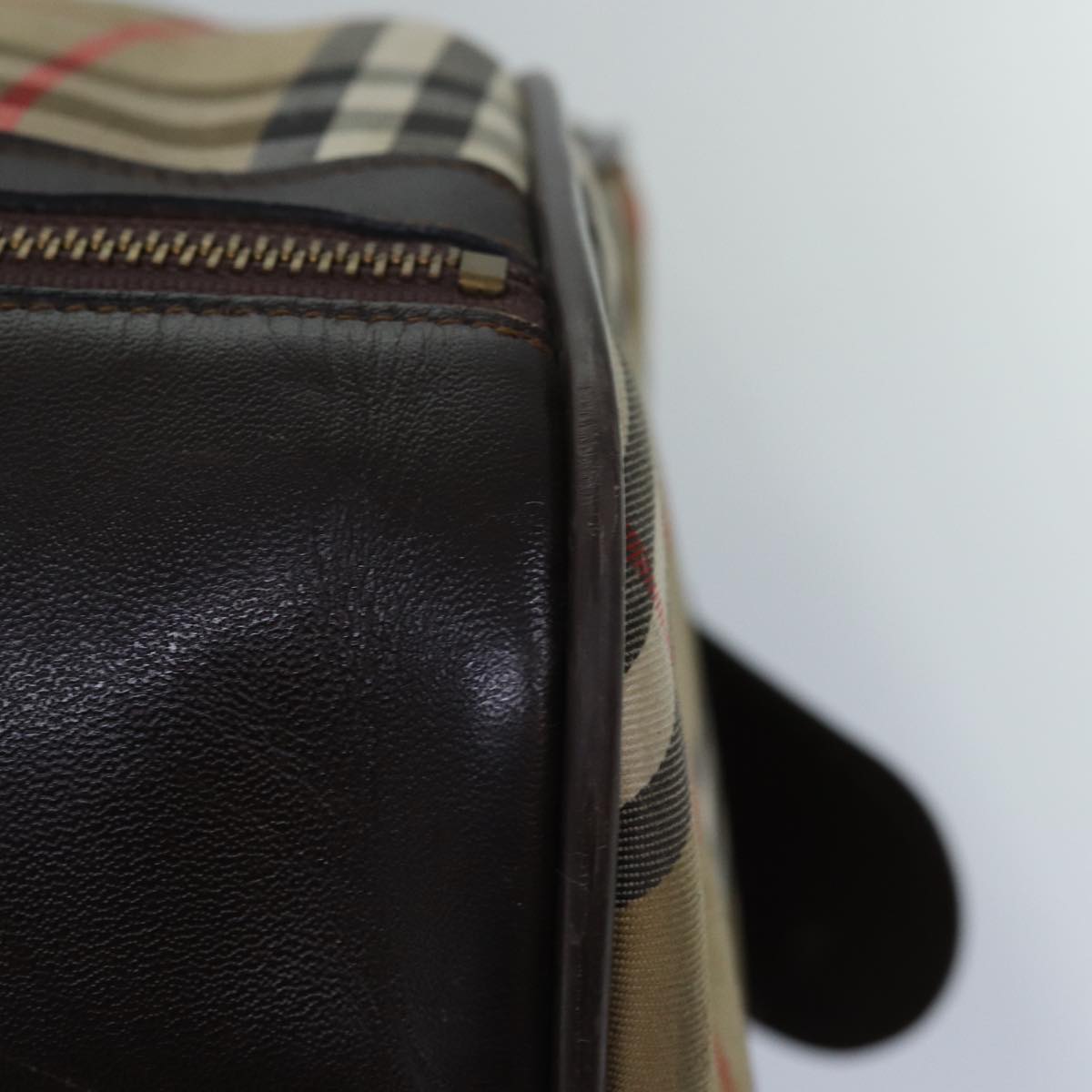 BURBERRYSs Nova Check Boston Bag Canvas Brown Beige Auth ki4621