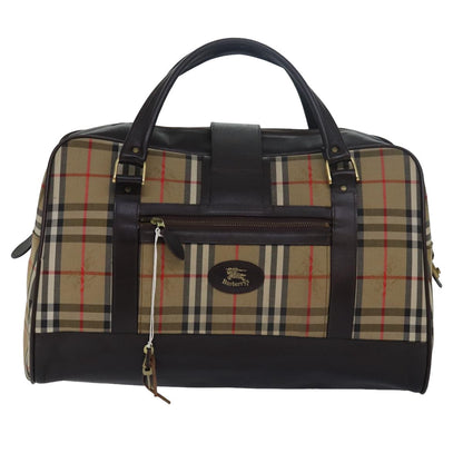 BURBERRYSs Nova Check Boston Bag Canvas Brown Beige Auth ki4621