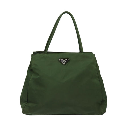 PRADA Tote Bag Nylon Khaki Silver Auth ki4704