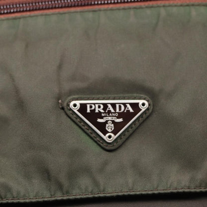 PRADA Shoulder Bag Nylon Khaki Silver Auth ki4728