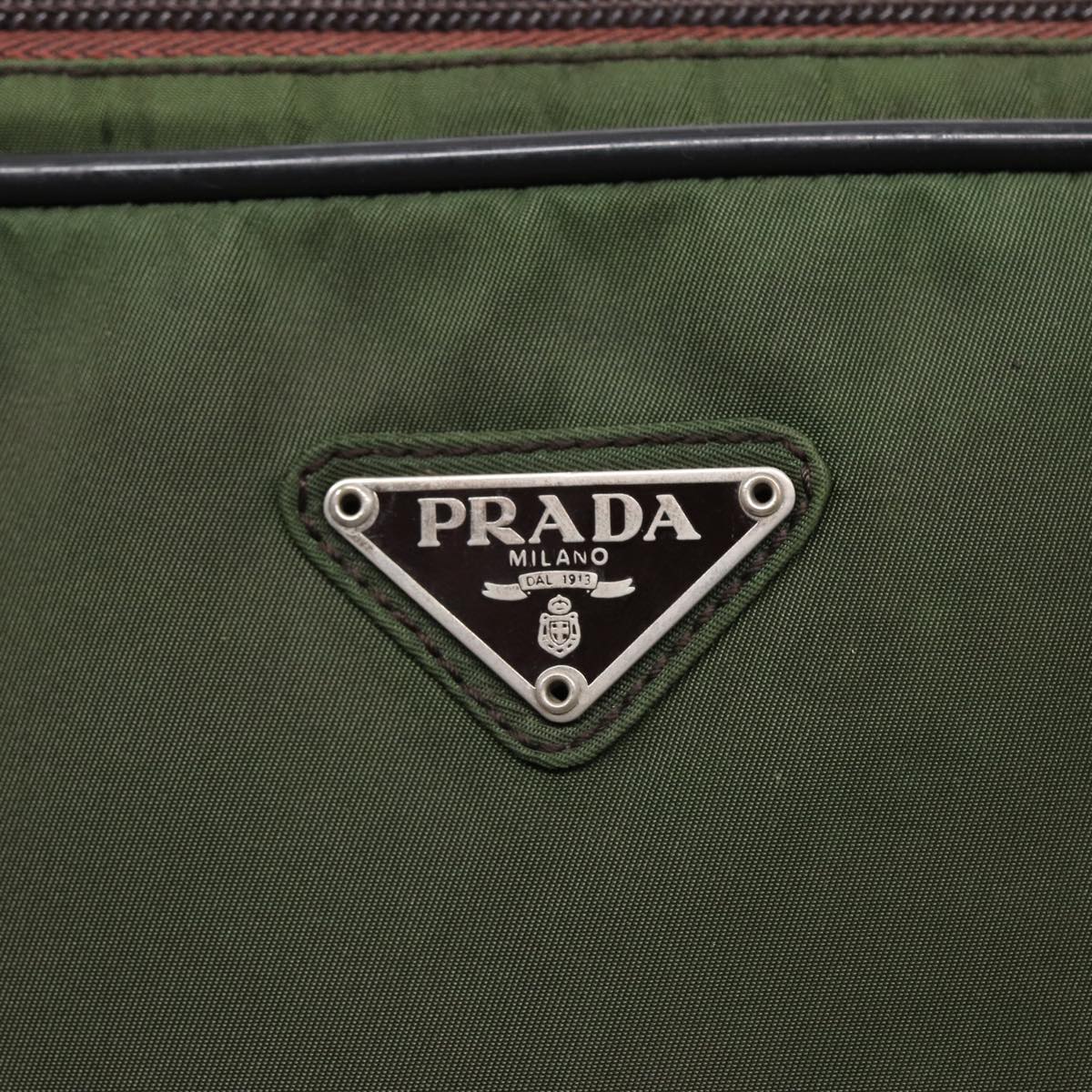 PRADA Hand Bag Nylon Khaki Brown Silver Auth ki4736