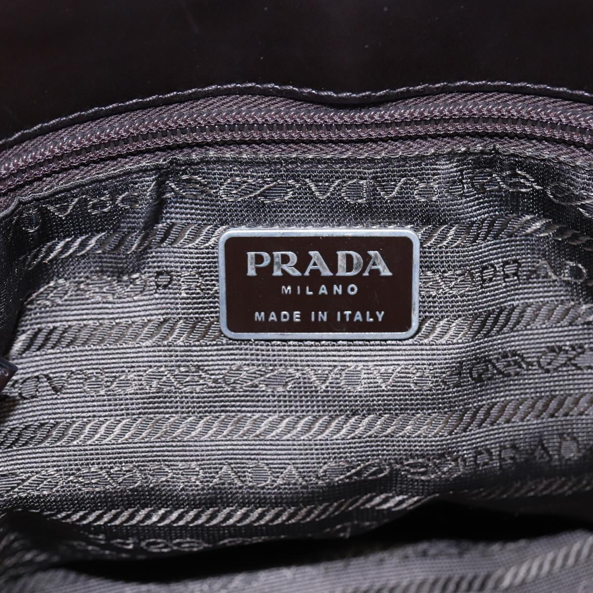 PRADA Tote Bag Nylon Leather Khaki Brown Silver Auth ki4745