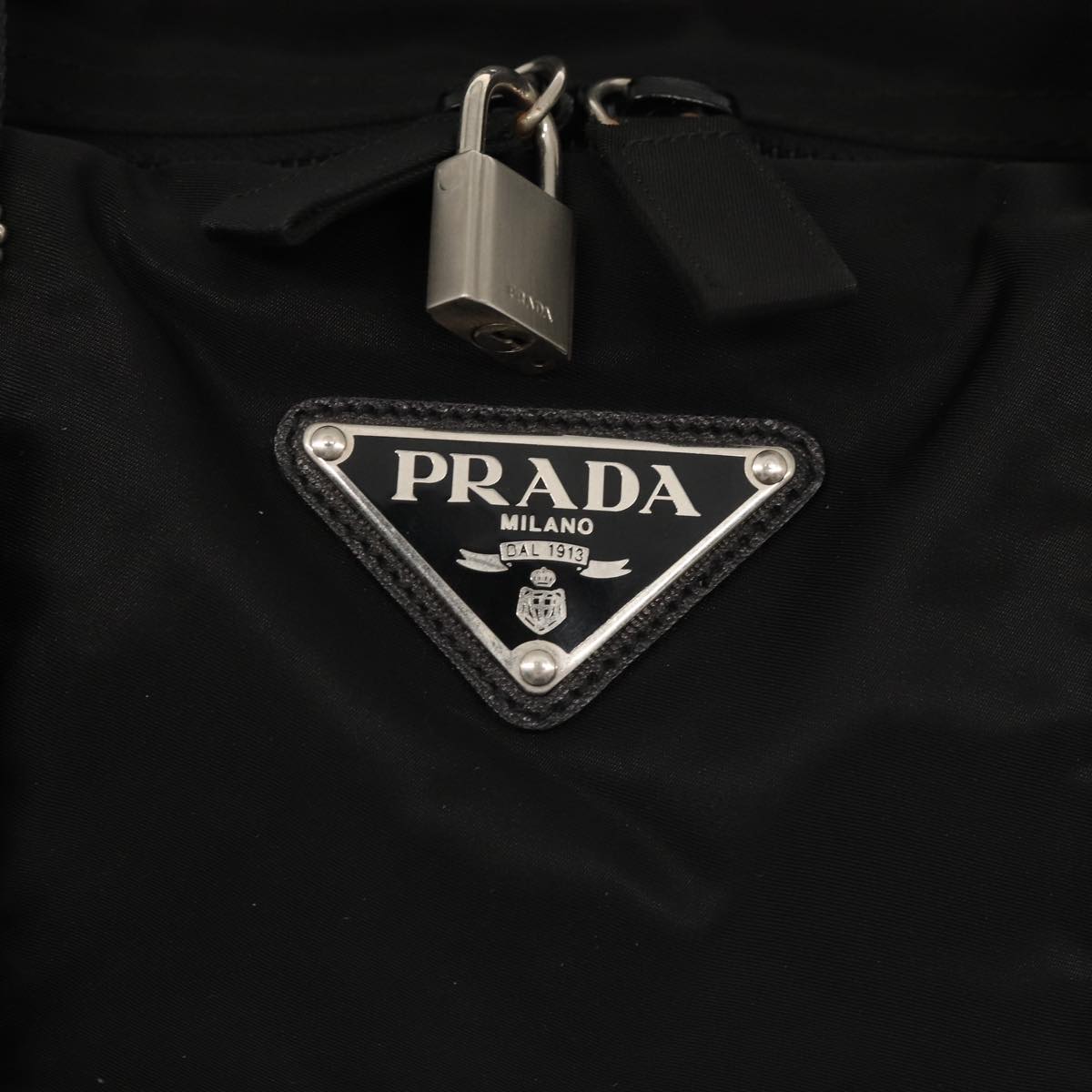 PRADA Boston Bag Nylon 2way Black Silver Auth ki4790