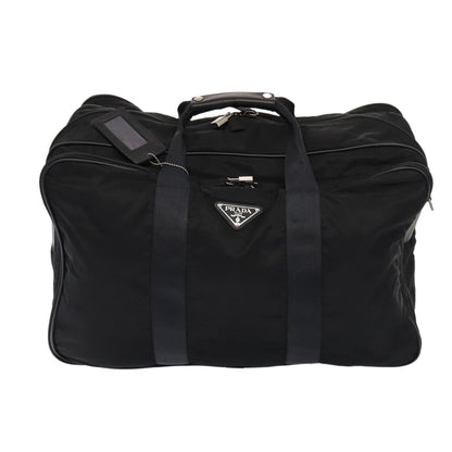 PRADA Boston Bag Nylon 2way Black Silver Auth ki4790