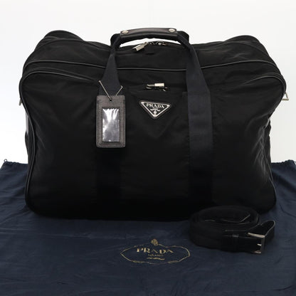 PRADA Boston Bag Nylon 2way Black Silver Auth ki4790