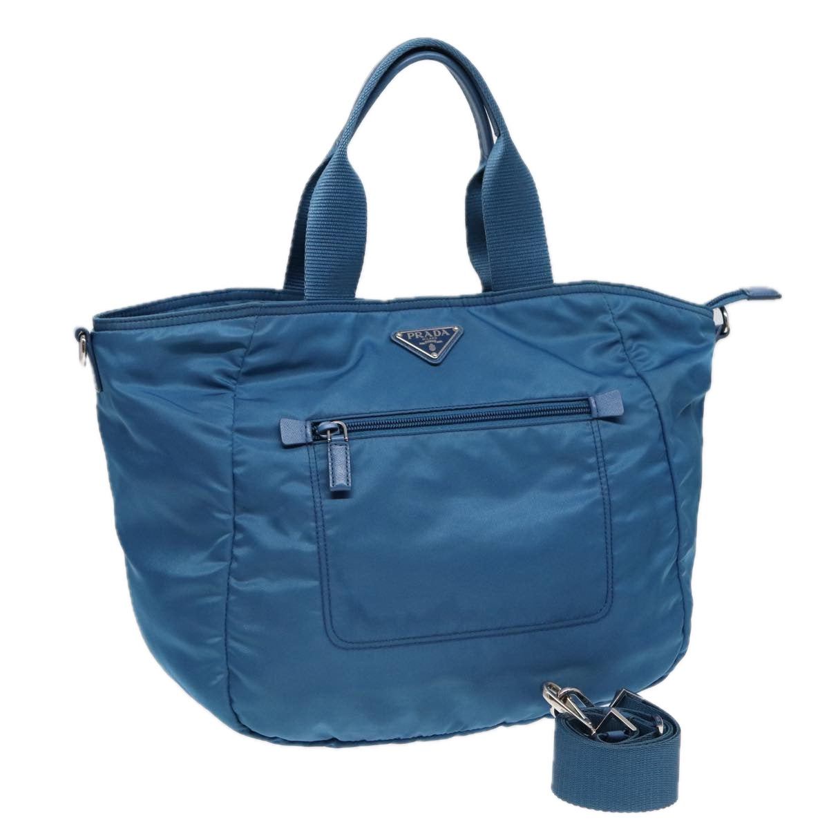 PRADA Shoulder Bag Nylon 2way Blue Silver Auth ki4799