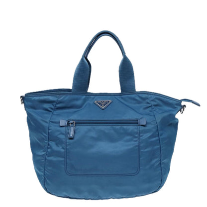 PRADA Shoulder Bag Nylon 2way Blue Silver Auth ki4799