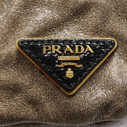 PRADA Studs Hand Bag Leather 2way Gray Gold Auth ki4827