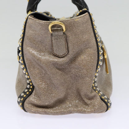 PRADA Studs Hand Bag Leather 2way Gray Gold Auth ki4827