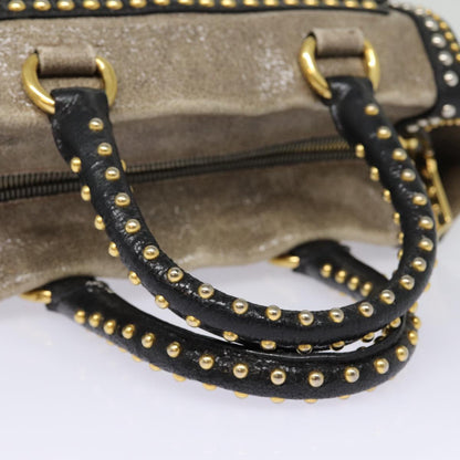 PRADA Studs Hand Bag Leather 2way Gray Gold Auth ki4827