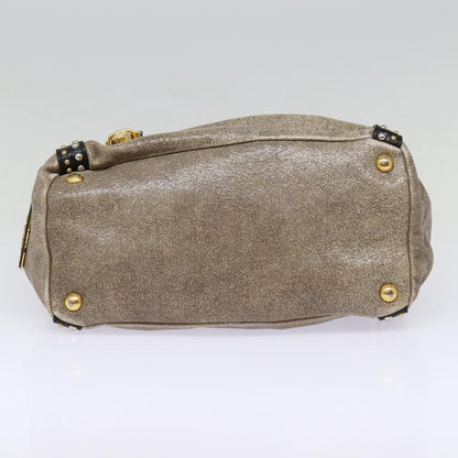 PRADA Studs Hand Bag Leather 2way Gray Gold Auth ki4827