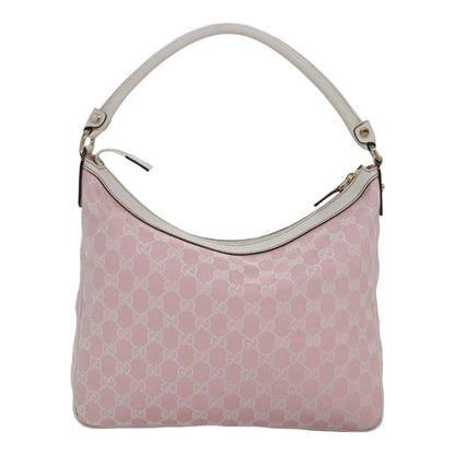 GUCCI GG Canvas Shoulder Bag Pink White Silver 153025 Auth ki4845