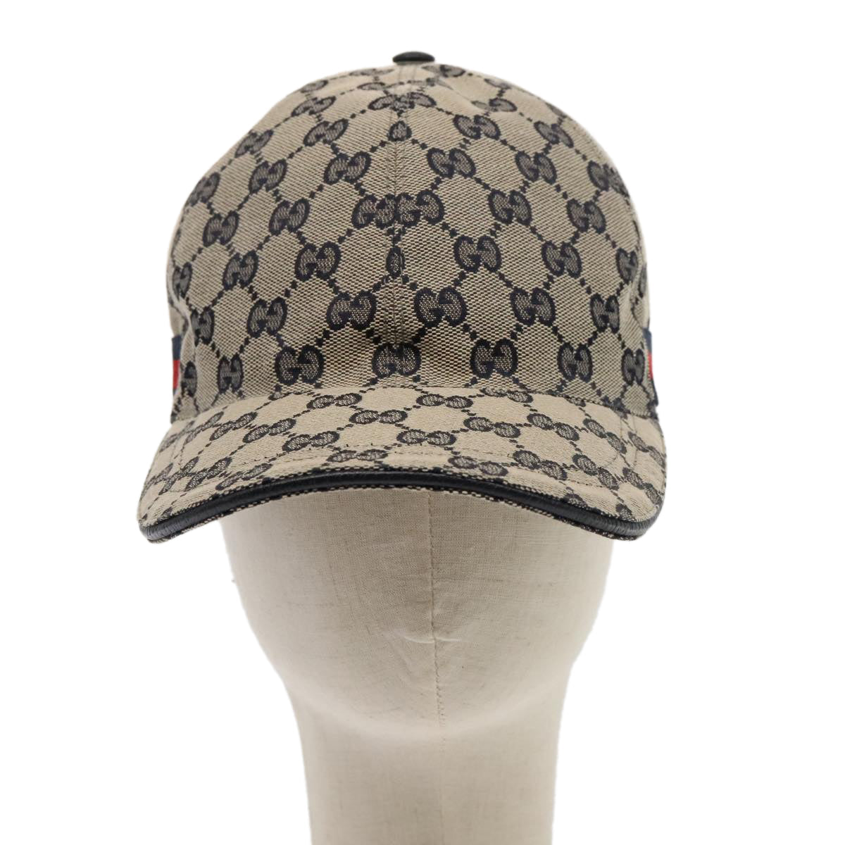 GUCCI GG Canvas Sherry Line Baseball Cap XL Red Navy 696845 Auth ki4846