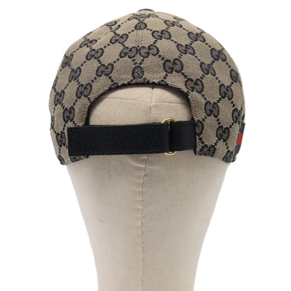 GUCCI GG Canvas Sherry Line Baseball Cap XL Red Navy 696845 Auth ki4846