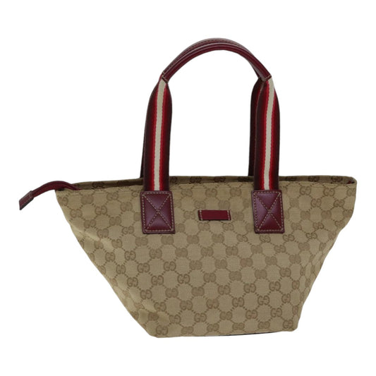 GUCCI GG Canvas Sherry Line Shoulder Bag Beige Red Auth ki4899