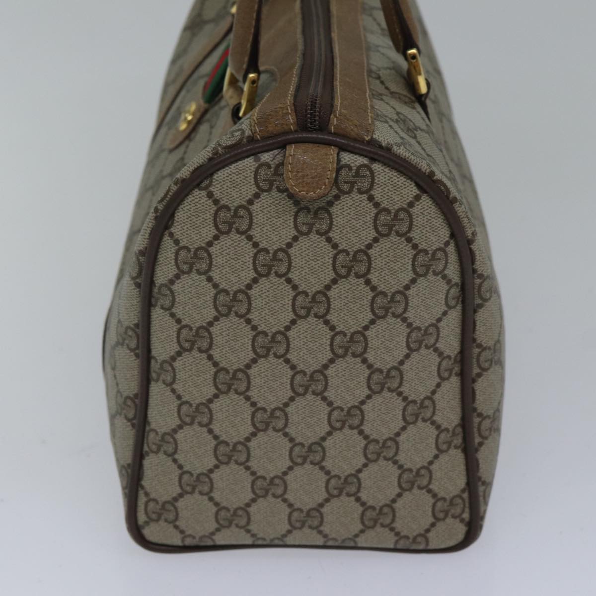 GUCCI GG Canvas Web Sherry Line Boston Bag PVC Beige Red Green Auth ki4901