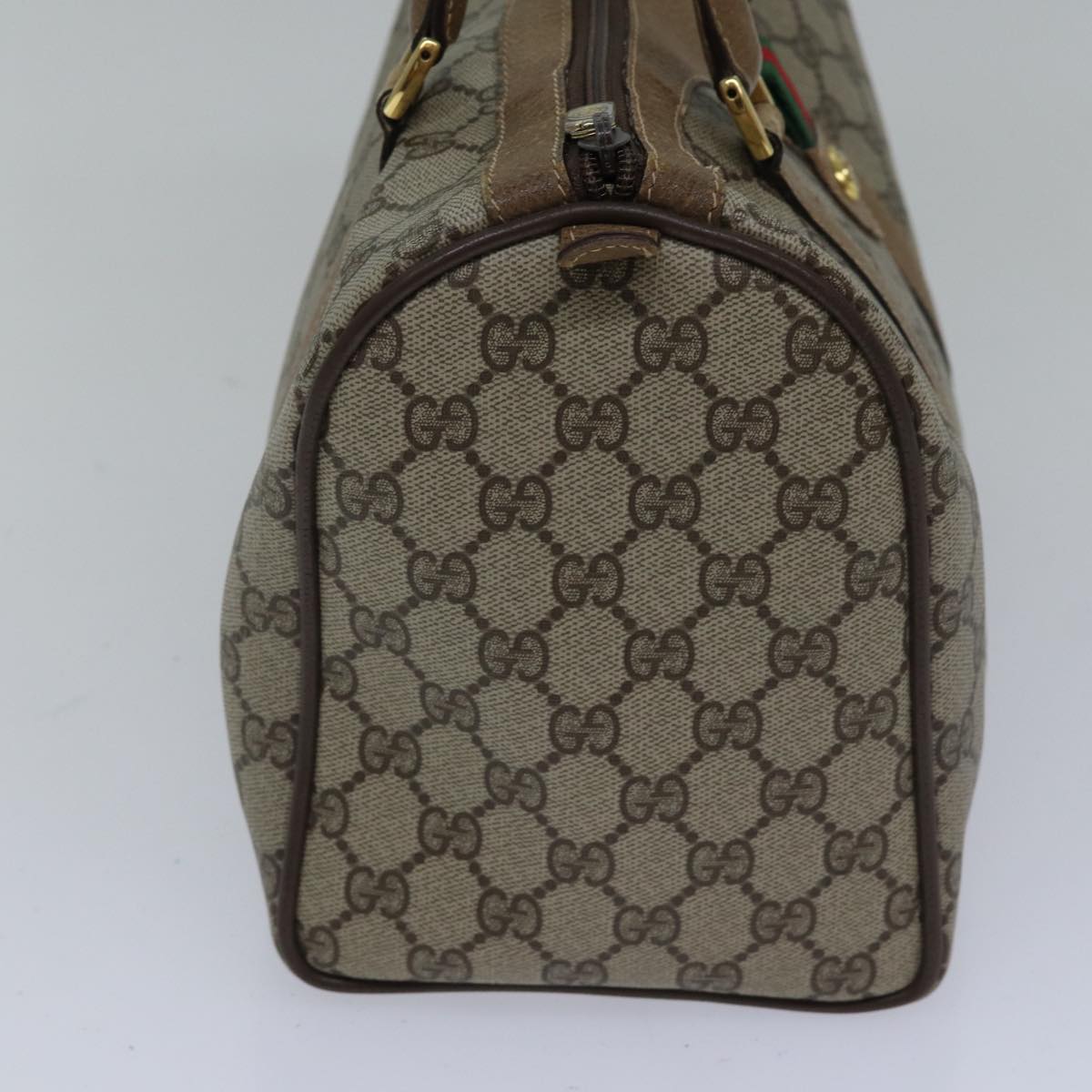 GUCCI GG Canvas Web Sherry Line Boston Bag PVC Beige Red Green Auth ki4901