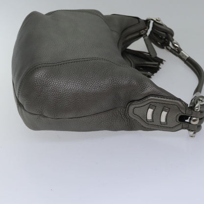 GUCCI Bamboo Fringe Shoulder Bag Leather Silver Auth ki4907