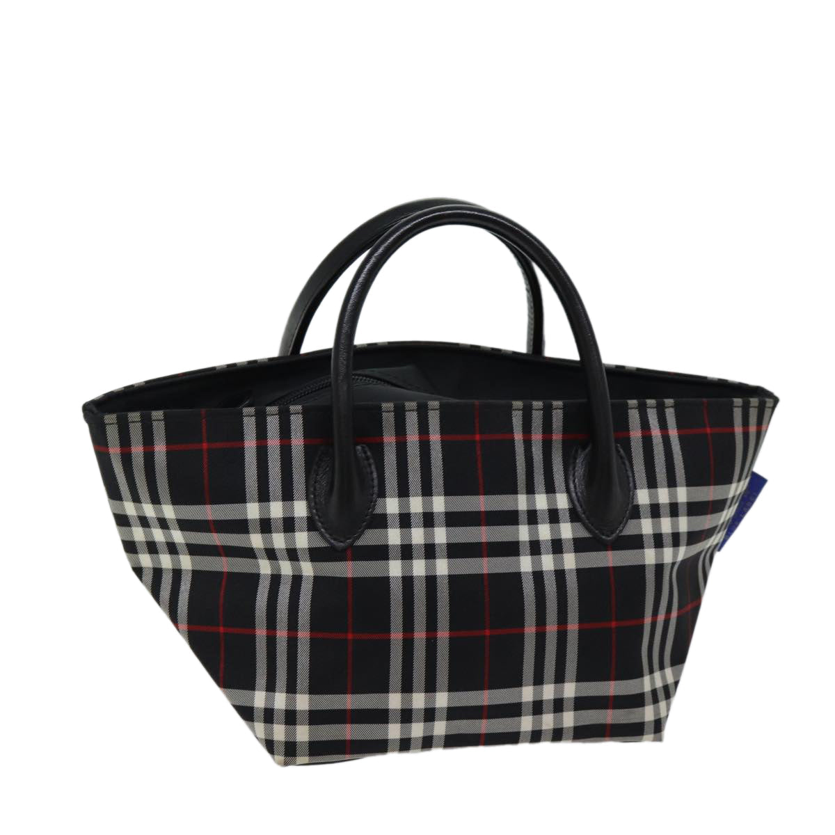 BurberrySs Nova Check Blue Label Hand Bag Nylon Black Auth kk207