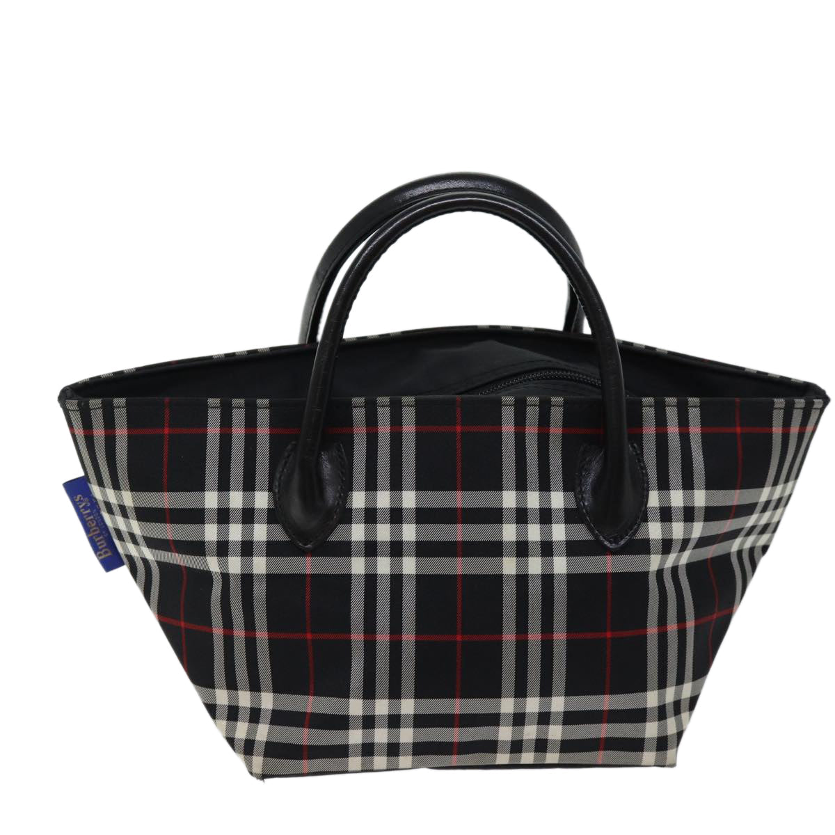 BurberrySs Nova Check Blue Label Hand Bag Nylon Black Auth kk207