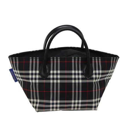 BurberrySs Nova Check Blue Label Hand Bag Nylon Black Auth kk207