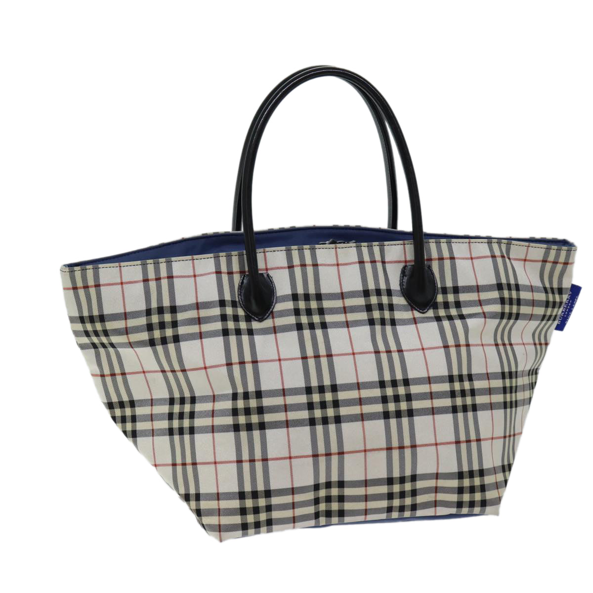 Burberry Nova Check Blue Label Tote Bag Nylon White Auth kk212