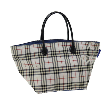 Burberry Nova Check Blue Label Tote Bag Nylon White Auth kk212