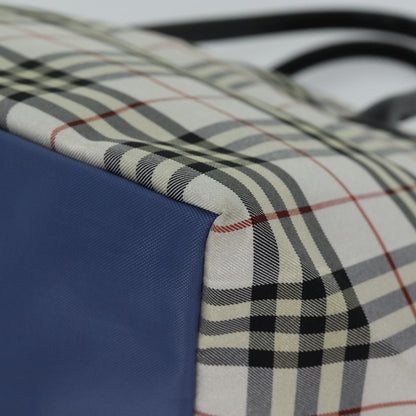 Burberry Nova Check Blue Label Tote Bag Nylon White Auth kk212