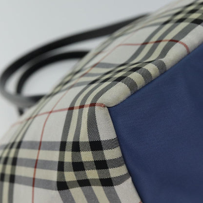 Burberry Nova Check Blue Label Tote Bag Nylon White Auth kk212