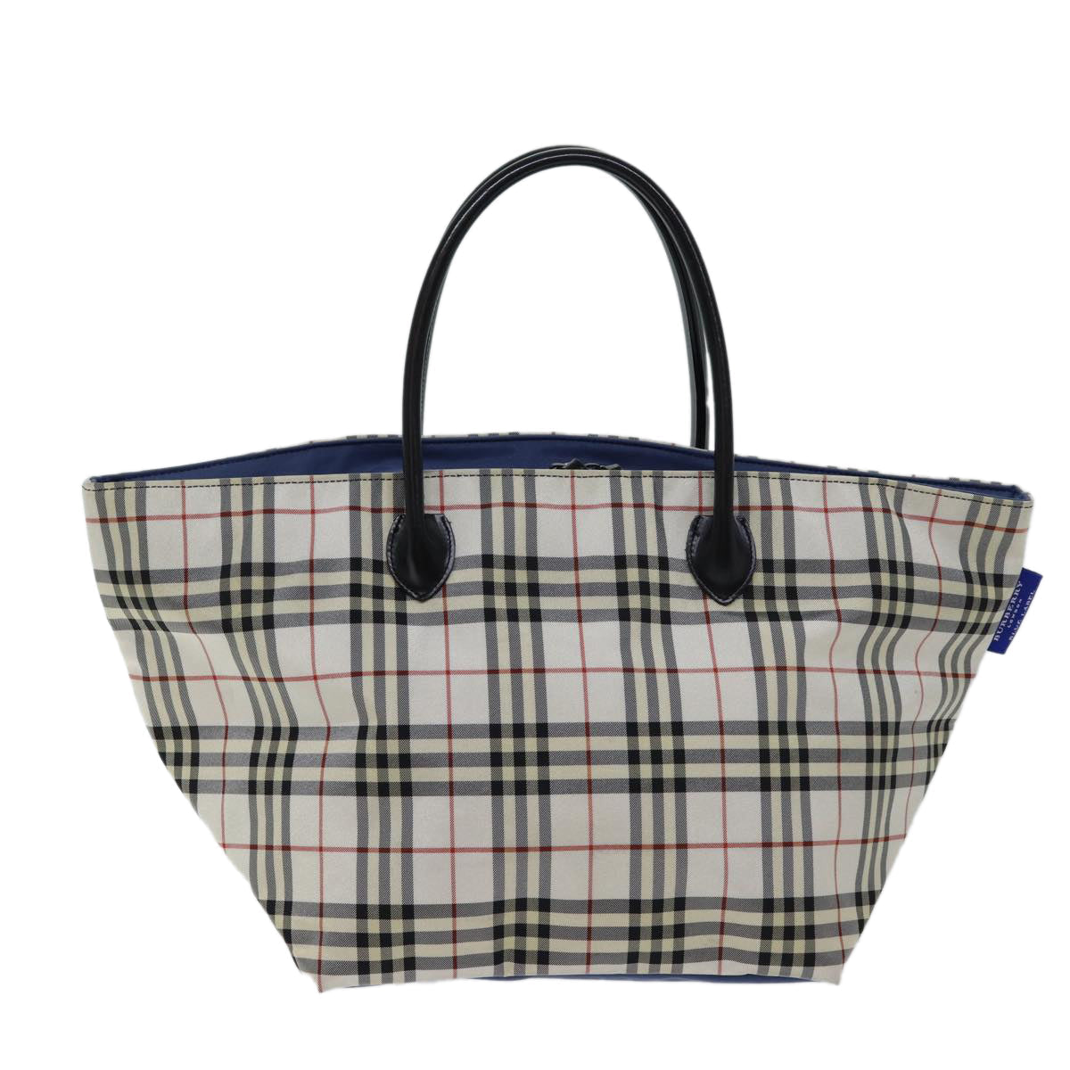 Burberry Nova Check Blue Label Tote Bag Nylon White Auth kk212
