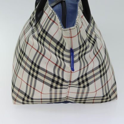 Burberry Nova Check Blue Label Tote Bag Nylon White Auth kk212