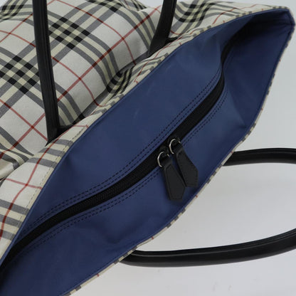 Burberry Nova Check Blue Label Tote Bag Nylon White Auth kk212