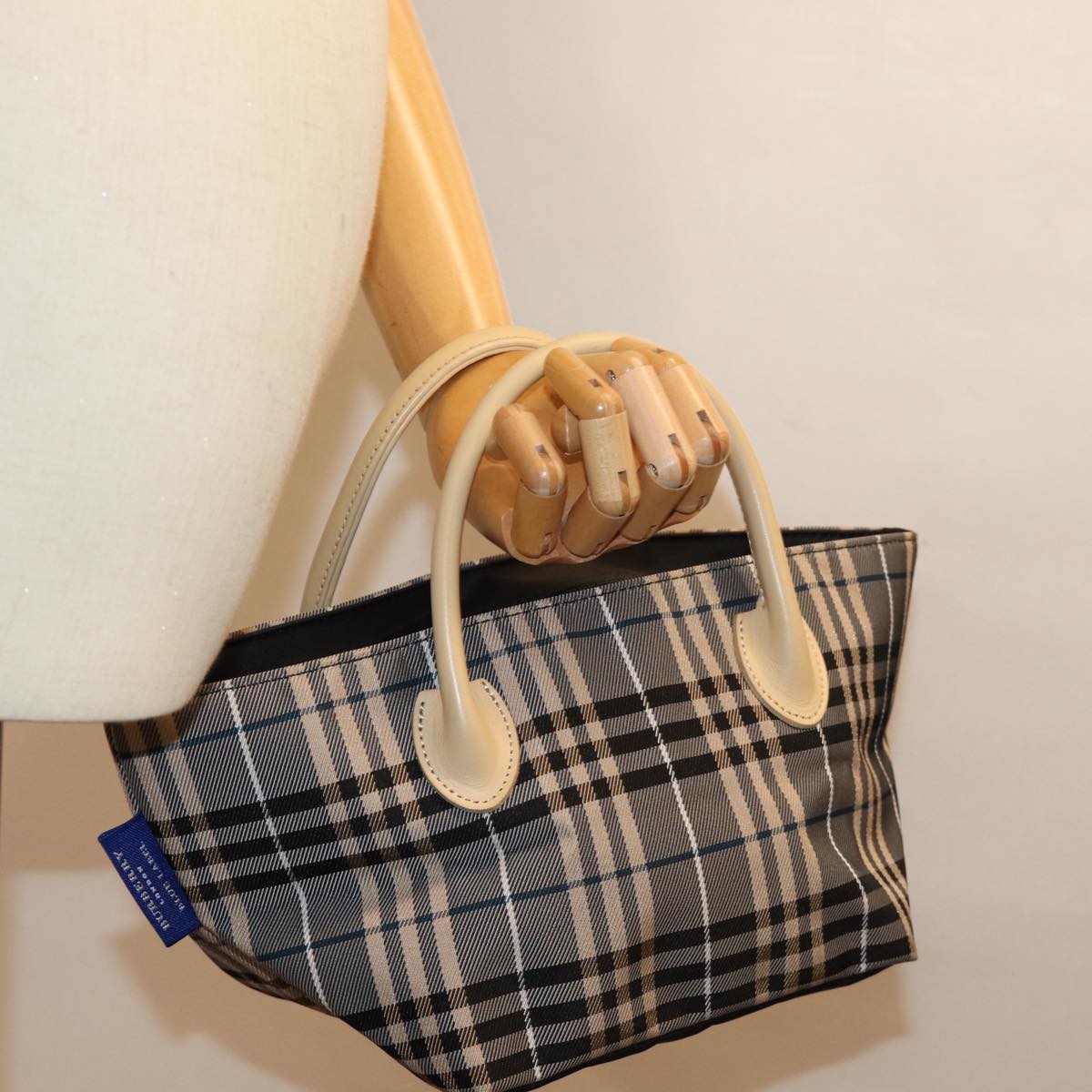 Burberry Nova Check Blue Label Hand Bag Nylon Blue Auth kk236