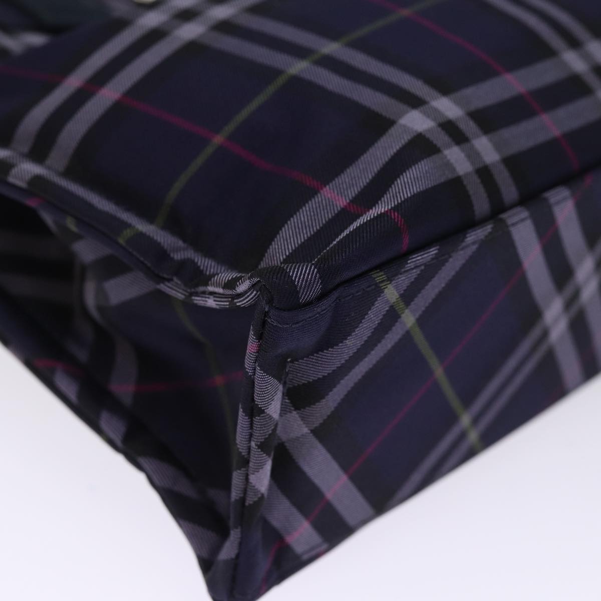 Burberry Nova Check Blue Label Hand Bag Nylon Navy Auth kk237
