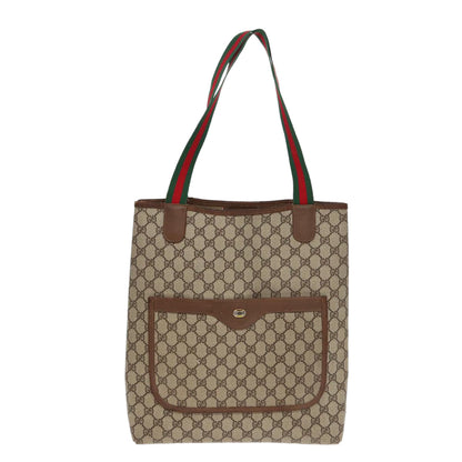 GUCCI GG Canvas Web Sherry Line Tote Bag PVC Leather Beige Green Red Auth kk304