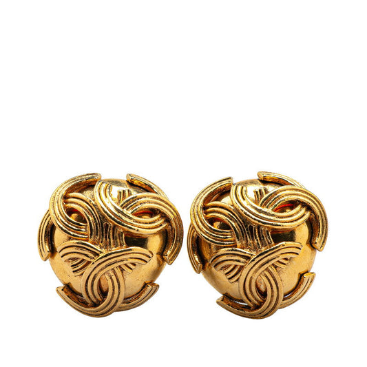 Chanel Gold Plated Coco Mark Mizuhiki Motif Earrings 94A