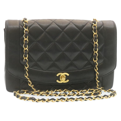 Chanel Chain Turn Lock Diana Matelasse Shoulder Bag Lamb Skin Black Auth knn