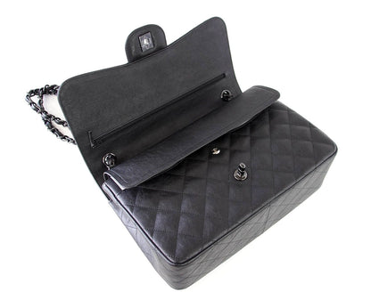 Chanel Bag Quilted So Black Jumbo Classic Double Flap Calfskin Limited Edition