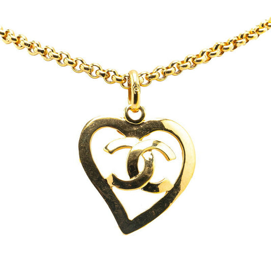 Chanel Gold-Plated Coco Mark Heart Motif Necklace 95P