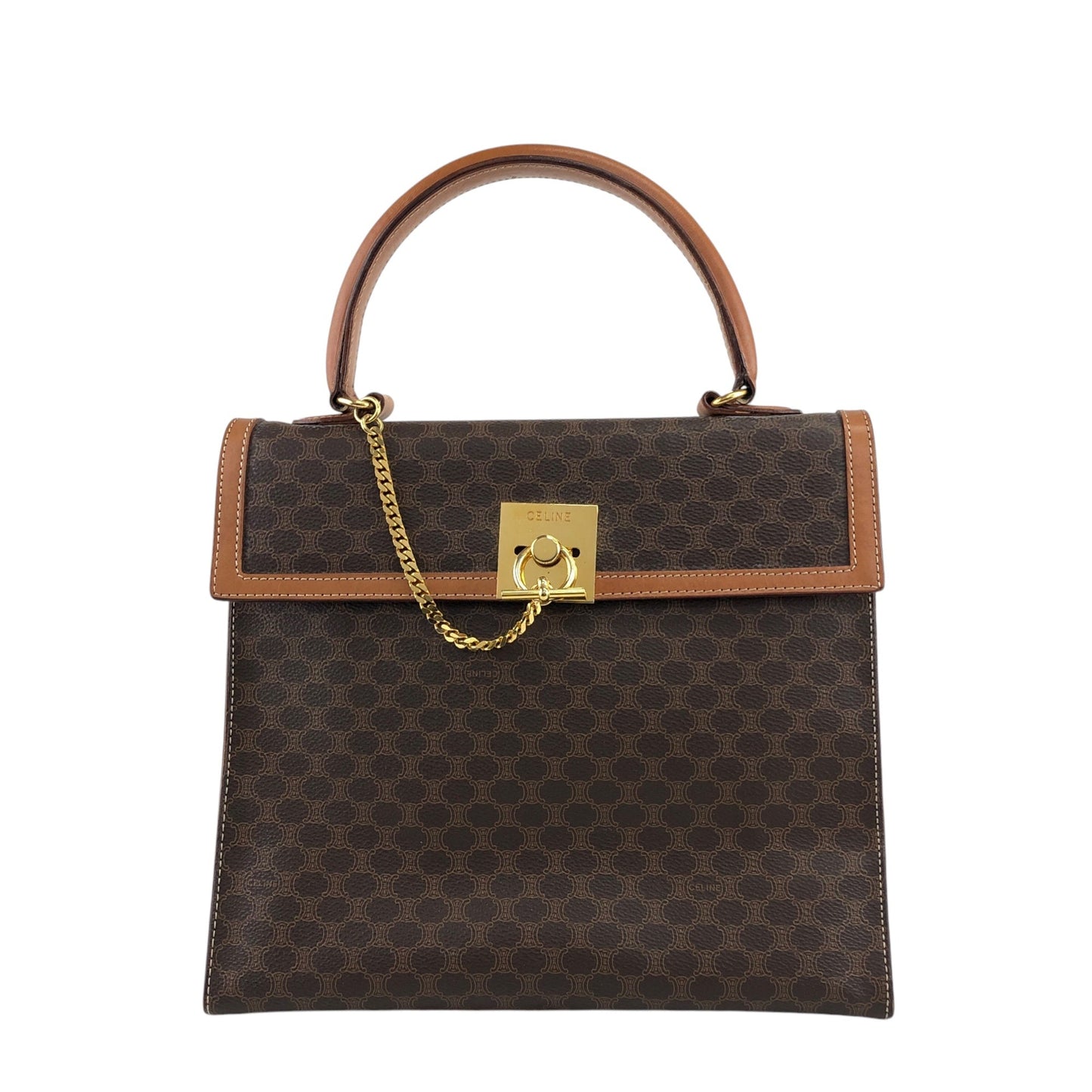CELINE Macadam Gancini Top Handle Handbag Brown Vintage af3ben