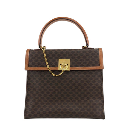 CELINE Macadam Gancini Top Handle Handbag Brown Vintage af3ben