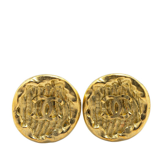 Chanel Gold Plated Coco Mark Round Earrings 95P