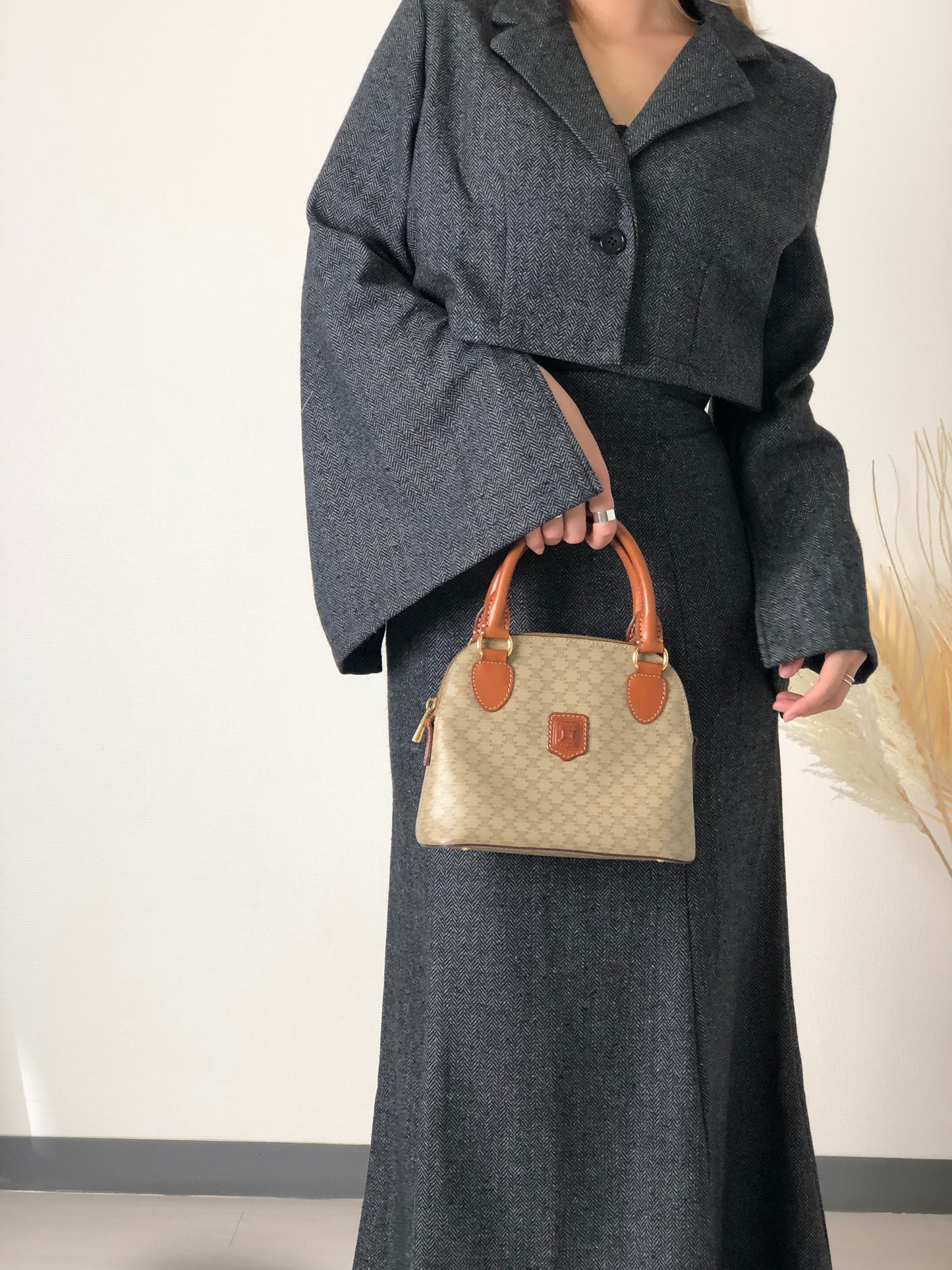 CELINE  Leather Two-way Handbag Shoulder bag Beige Vintage d7kytj