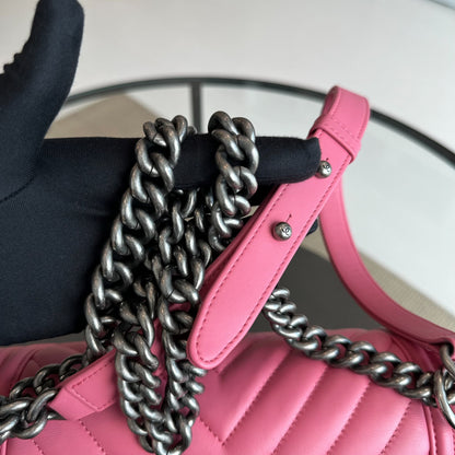*Like New* Boy Old Medium 25CM Calfskin Chevron Leboy Pink RSHW No 26