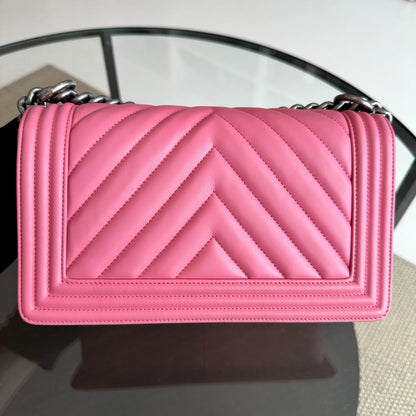 *Like New* Boy Old Medium 25CM Calfskin Chevron Leboy Pink RSHW No 26